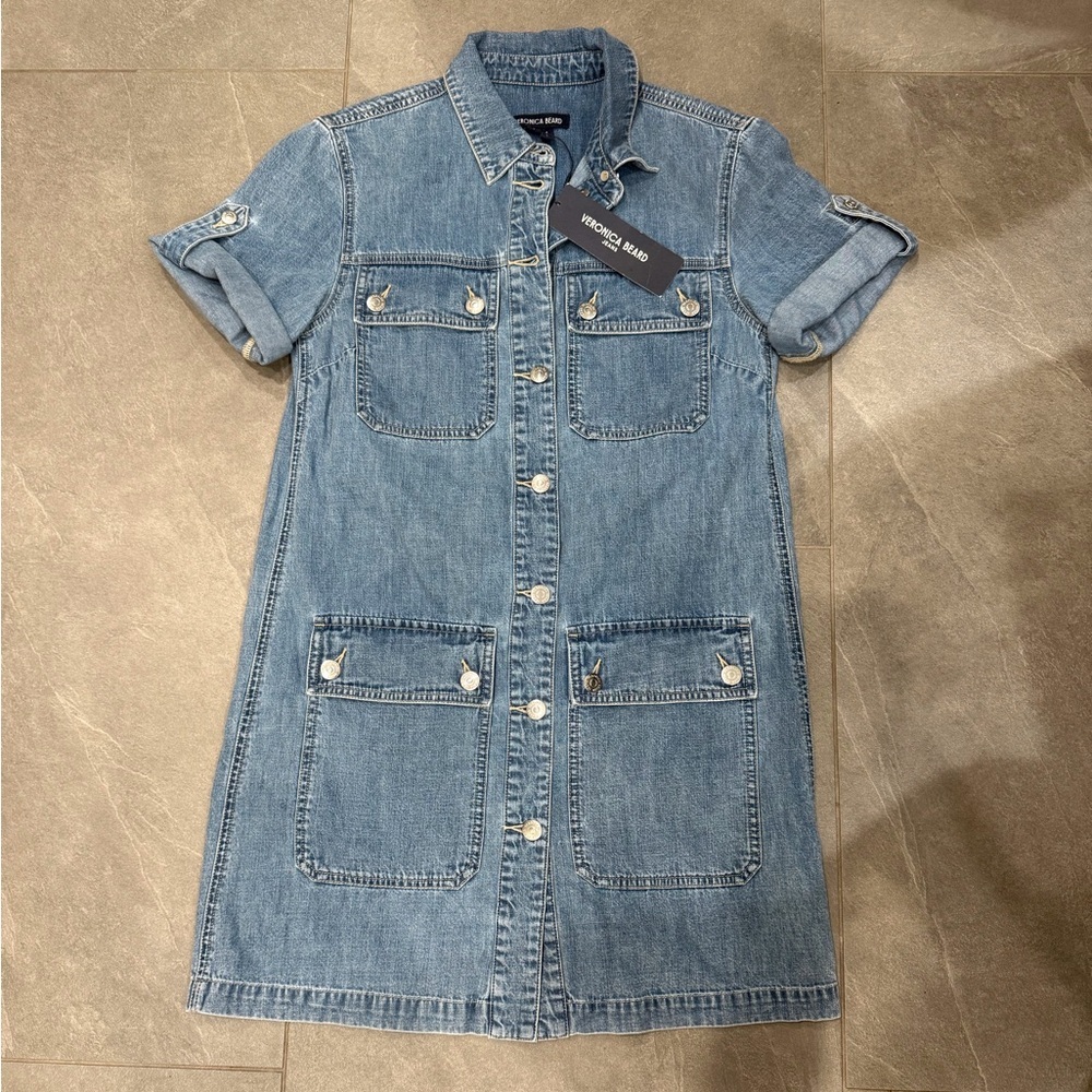 Veronica Beard Warren Denim Minidress shift Blue Size 4 NWT $398 - Picture 3 of 12